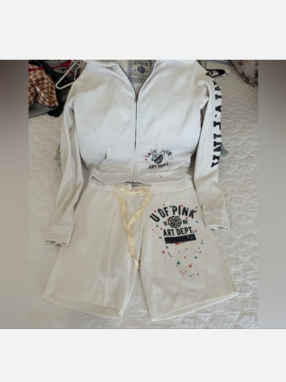 PINK Victoria's Secret Zip Hoodie & Shorts Vintage U OF PINK ART DEPARTMENT